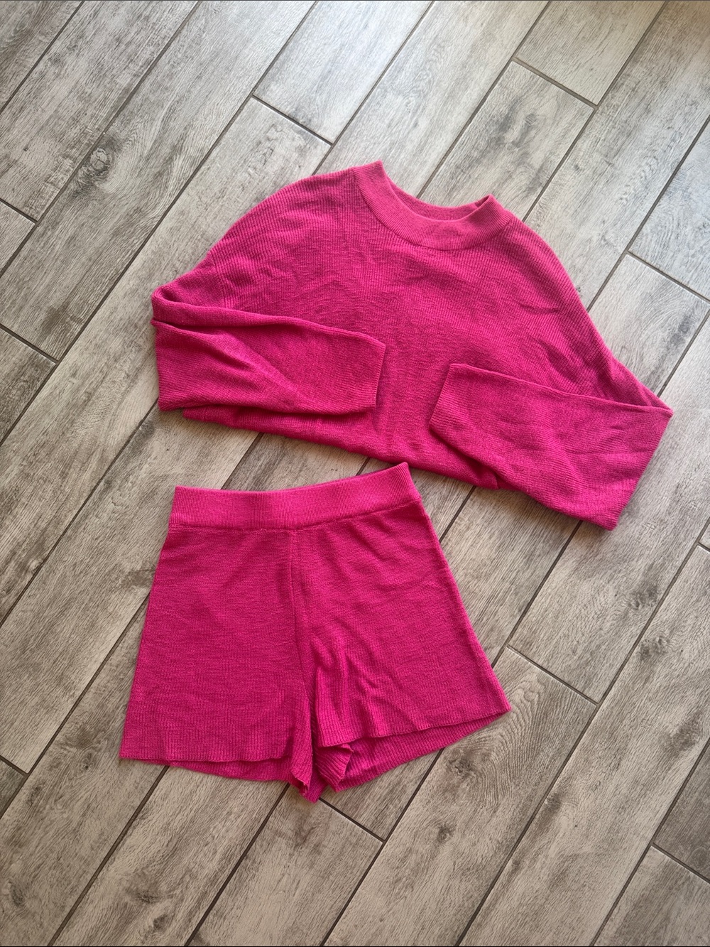 Free People Vibrant Pink Knit Malibu Set
